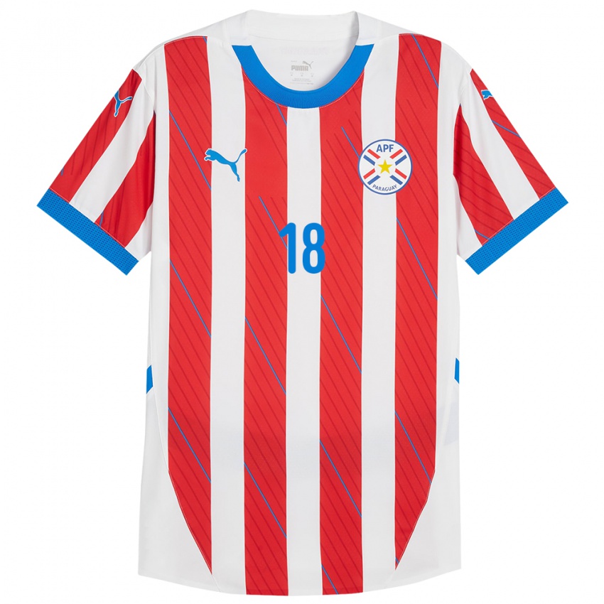 Kobiety Paragwaj Diego Gómez #18 Biało - Czerwony Domowa Koszulka 24-26 Koszulki Klubowe