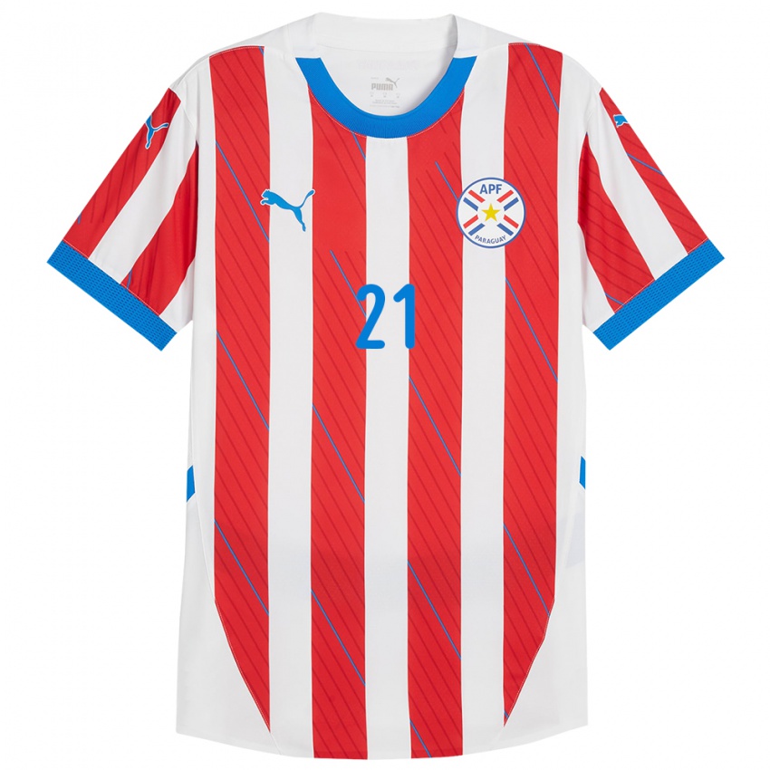 Kobiety Paragwaj Rubén Lezcano #21 Biało - Czerwony Domowa Koszulka 24-26 Koszulki Klubowe