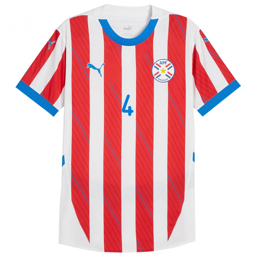 Kobiety Paragwaj Matías Espinoza #4 Biało - Czerwony Domowa Koszulka 24-26 Koszulki Klubowe