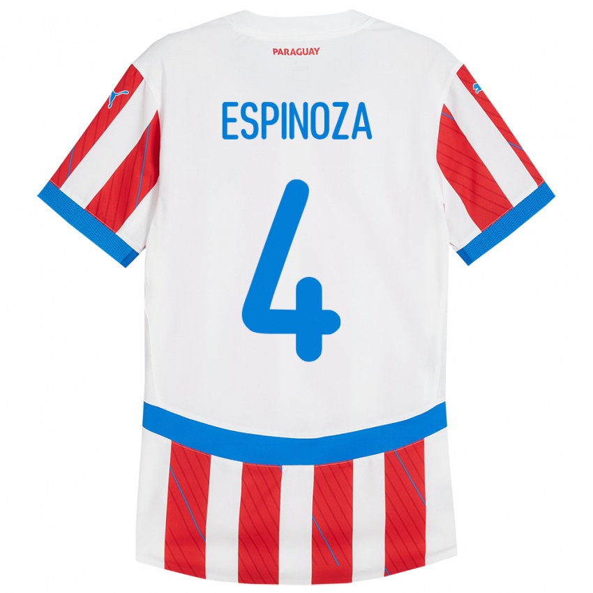 Kobiety Paragwaj Matías Espinoza #4 Biało - Czerwony Domowa Koszulka 24-26 Koszulki Klubowe