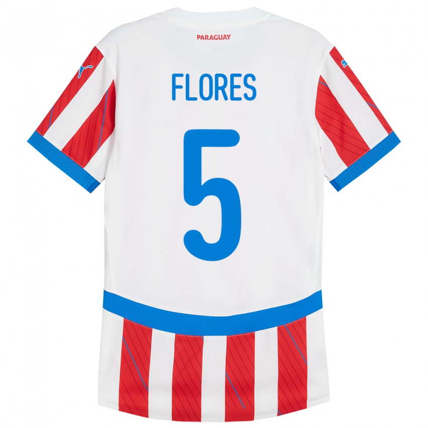 Kobiety Paragwaj Gilberto Flores #5 Biało - Czerwony Domowa Koszulka 24-26 Koszulki Klubowe