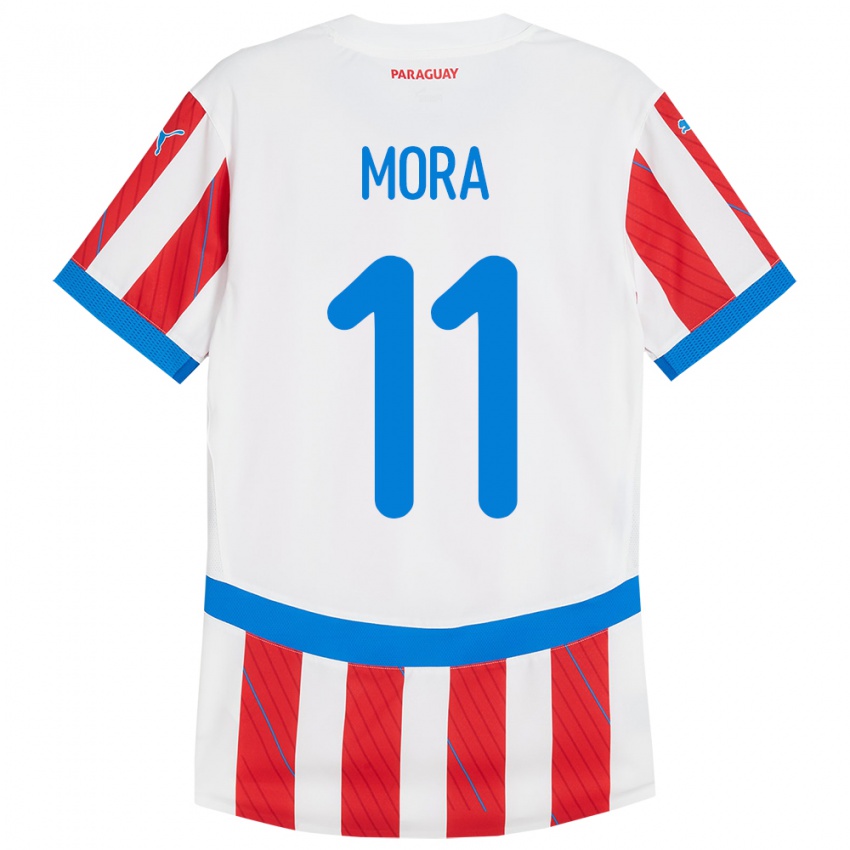 Kobiety Paragwaj Jorge Mora #11 Biało - Czerwony Domowa Koszulka 24-26 Koszulki Klubowe