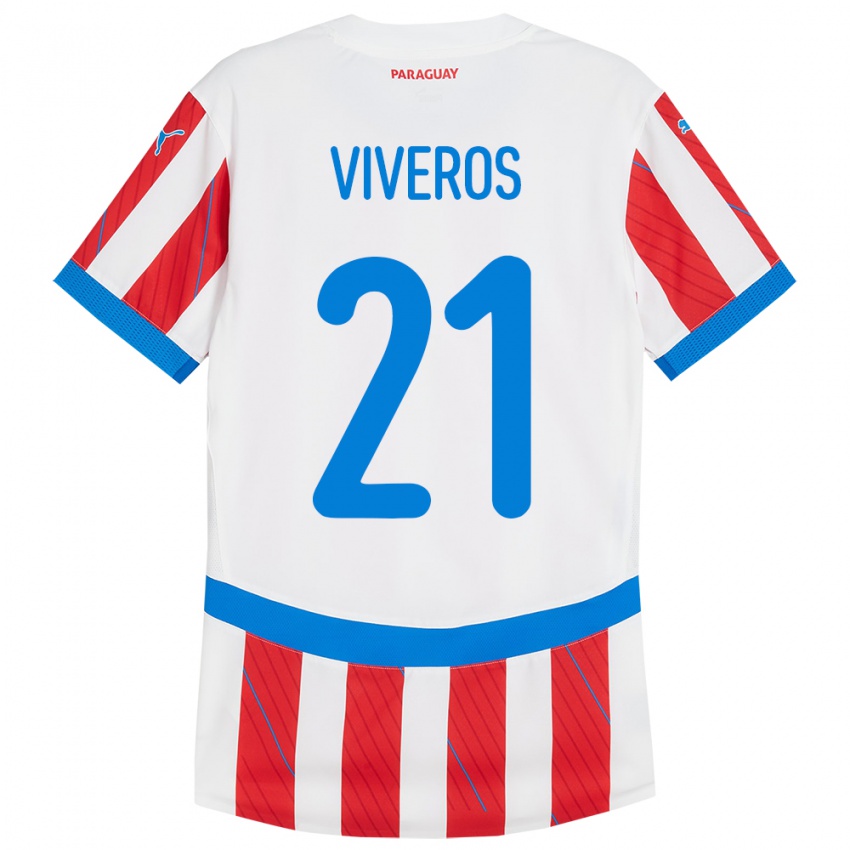 Kobiety Paragwaj Fernando Viveros #21 Biało - Czerwony Domowa Koszulka 24-26 Koszulki Klubowe