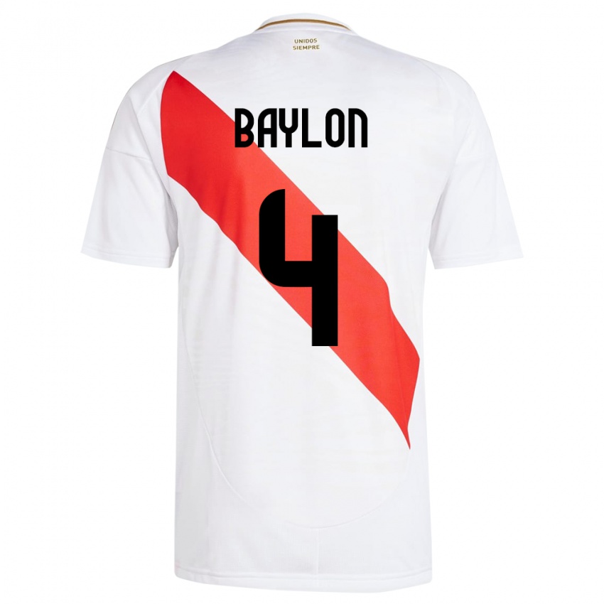 Kobiety Peru Luis Baylón #4 Biały Domowa Koszulka 24-26 Koszulki Klubowe