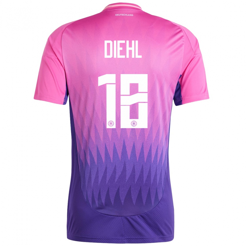 Kobiety Niemcy Justin Diehl #18 Różowy Fiolet Wyjazdowa Koszulka 24-26 Koszulki Klubowe