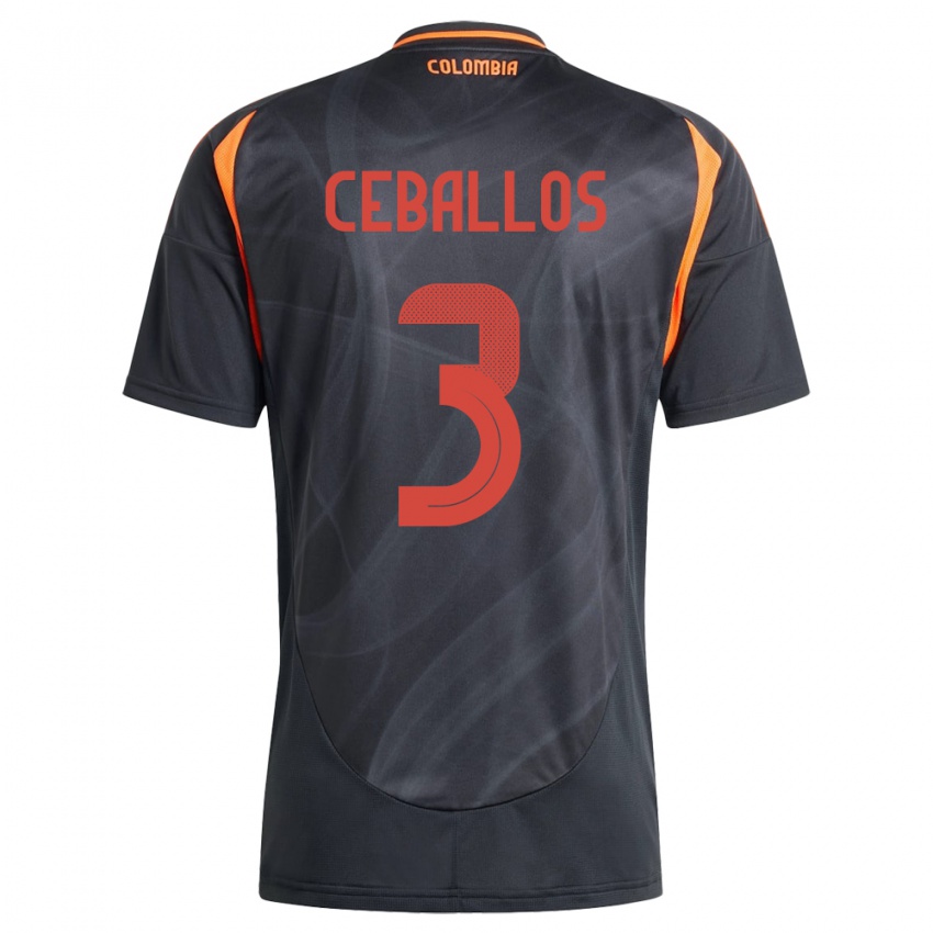 Kobiety Kolumbia Brayan Ceballos #3 Czarny Wyjazdowa Koszulka 24-26 Koszulki Klubowe