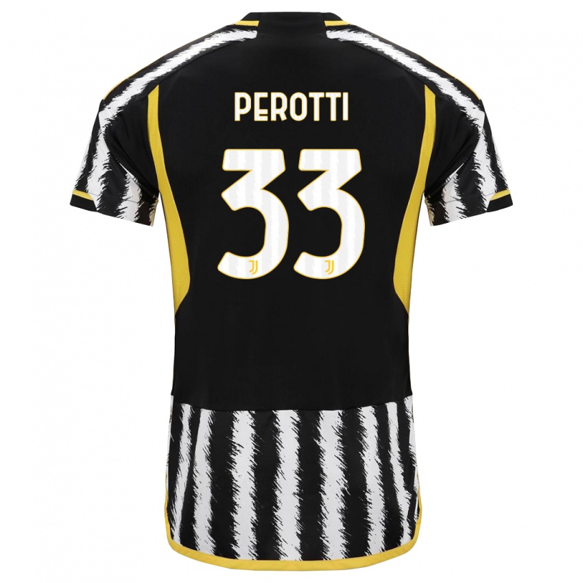 Dzieci Clemente Perotti #33 Czarny Biały Domowa Koszulka 2023/24 Koszulki Klubowe
