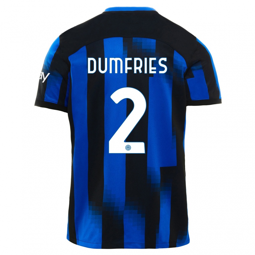Dzieci Denzel Dumfries #2 Czarno-Niebieski Domowa Koszulka 2023/24 Koszulki Klubowe