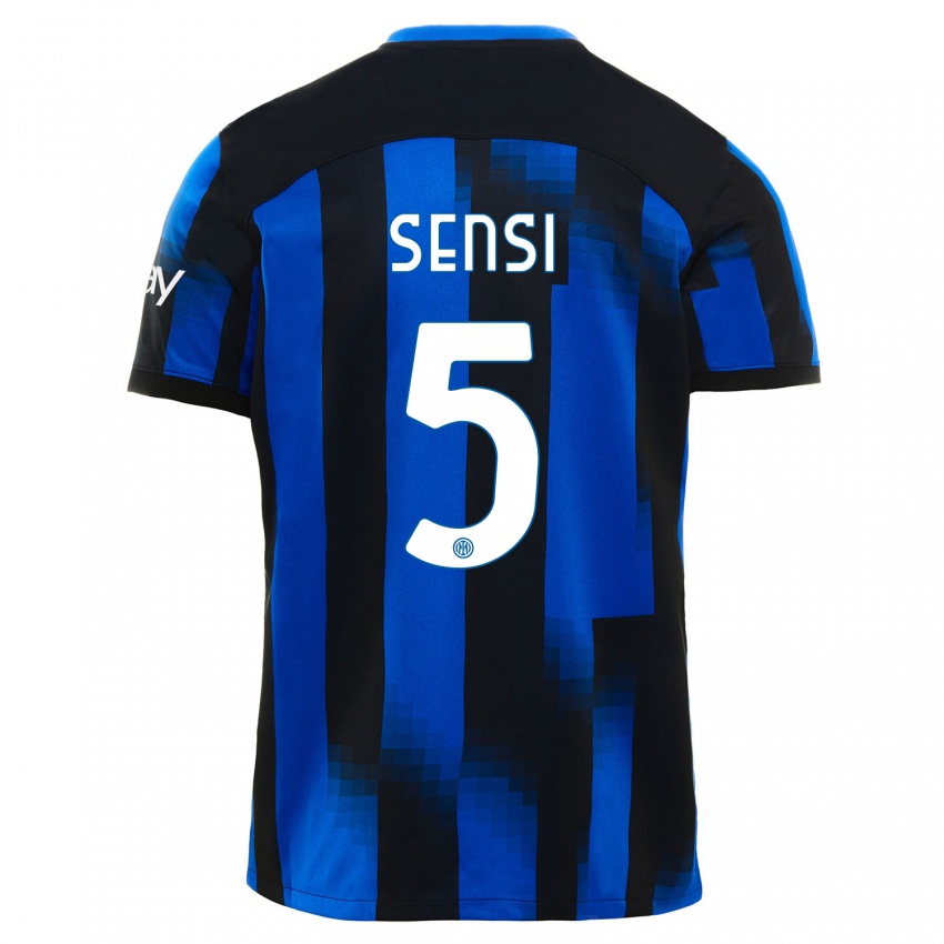 Dzieci Stefano Sensi #5 Czarno-Niebieski Domowa Koszulka 2023/24 Koszulki Klubowe