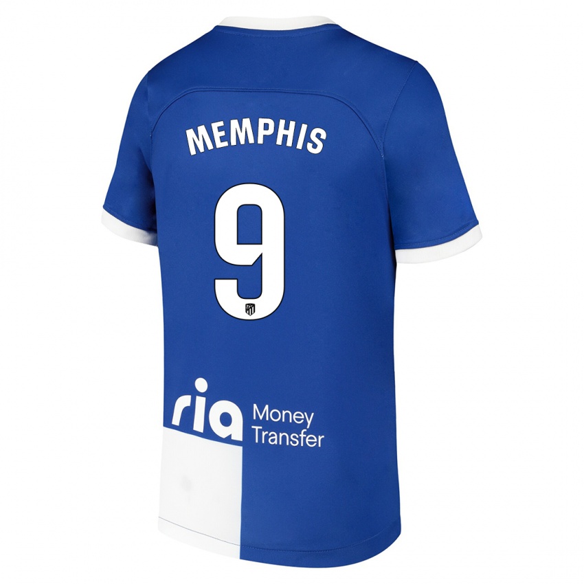 Dzieci Memphis Depay #9 Niebiesko Biały Wyjazdowa Koszulka 2023/24 Koszulki Klubowe