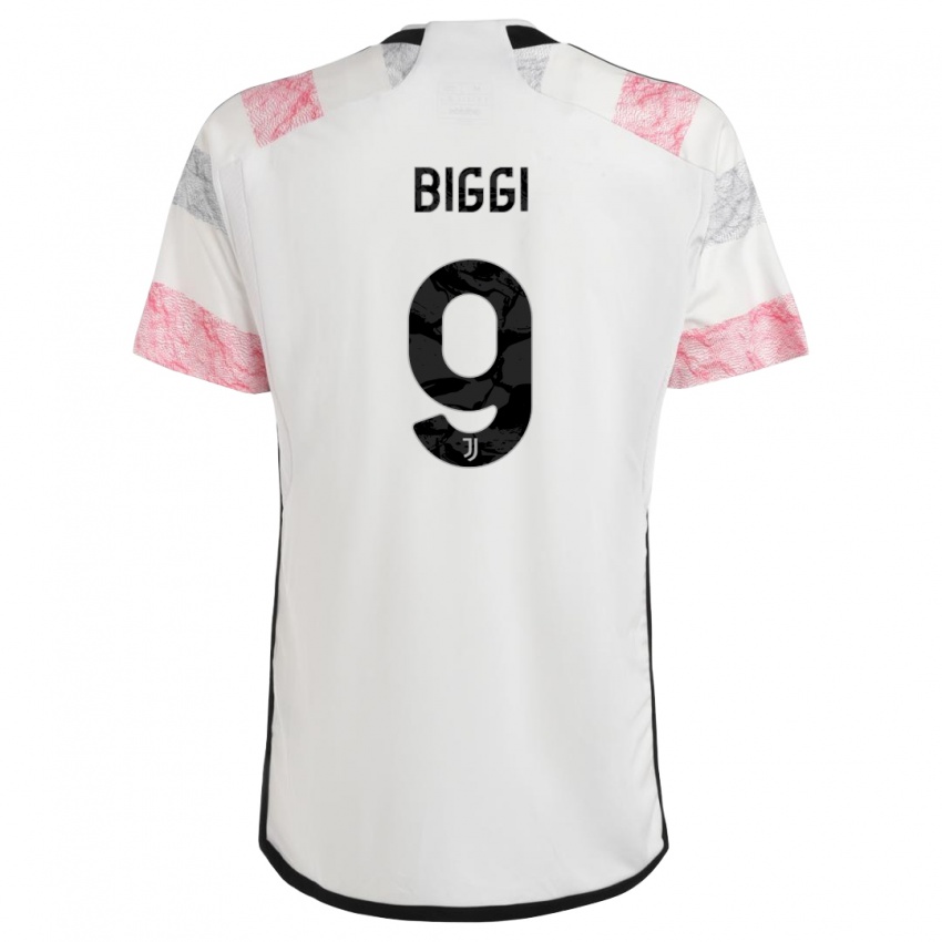 Dzieci Silvano Biggi #9 Biały Różowy Wyjazdowa Koszulka 2023/24 Koszulki Klubowe