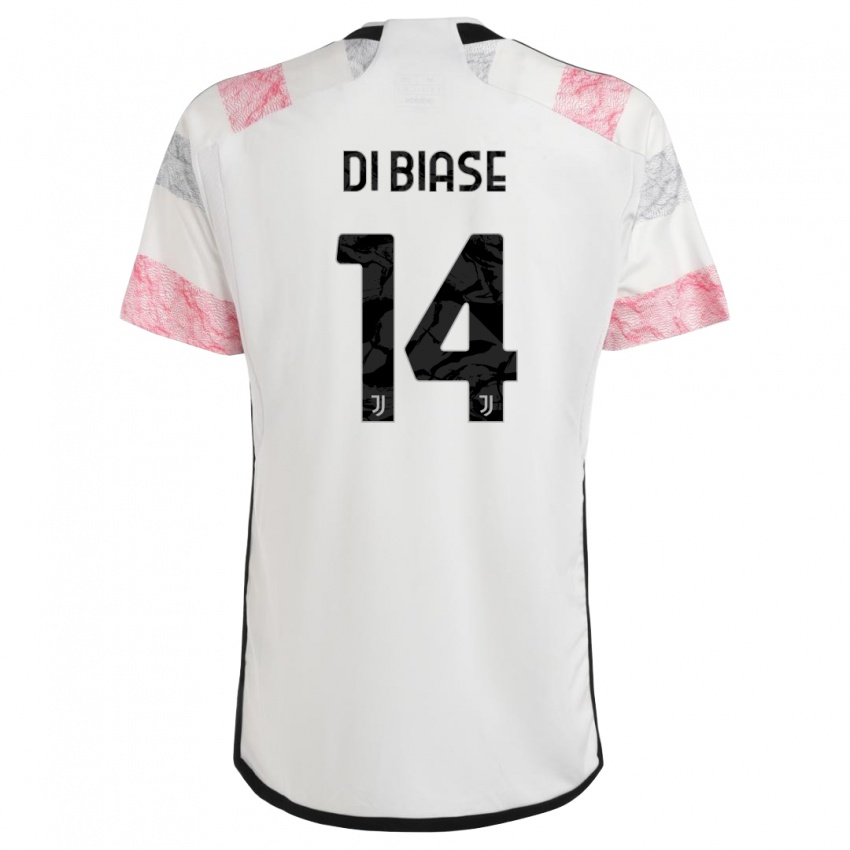 Dzieci Gianmarco Di Biase #14 Biały Różowy Wyjazdowa Koszulka 2023/24 Koszulki Klubowe