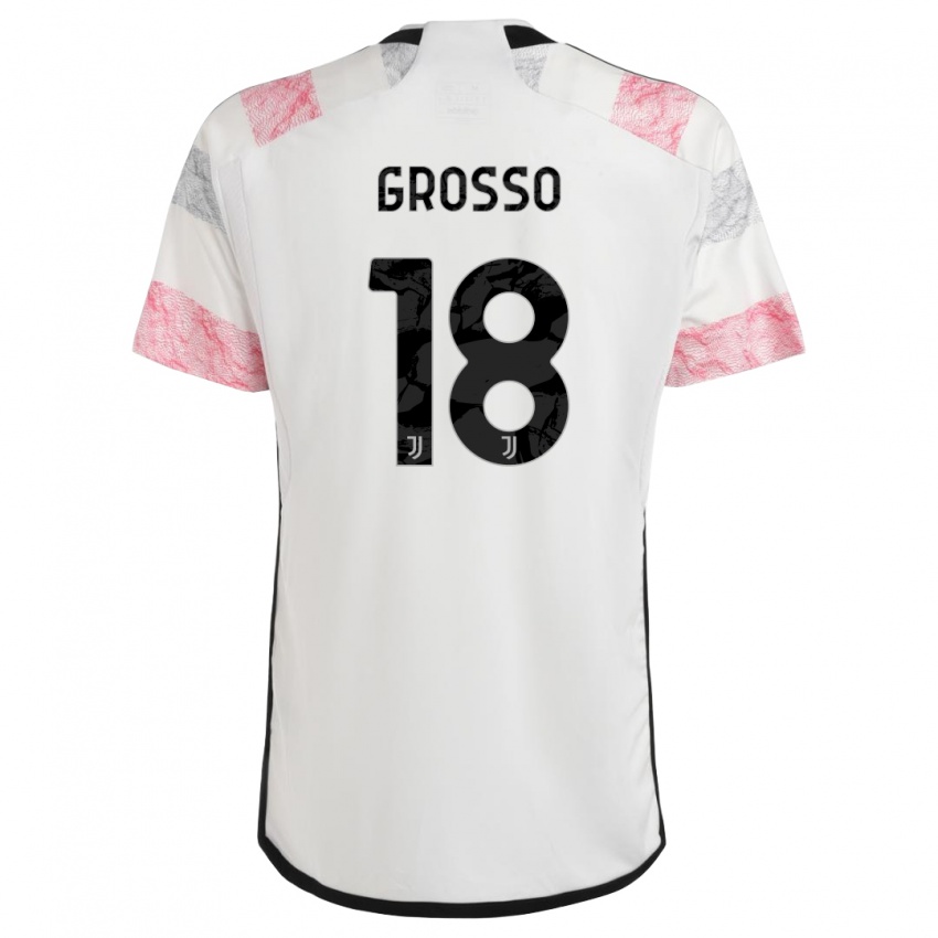 Dzieci Filippo Grosso #18 Biały Różowy Wyjazdowa Koszulka 2023/24 Koszulki Klubowe