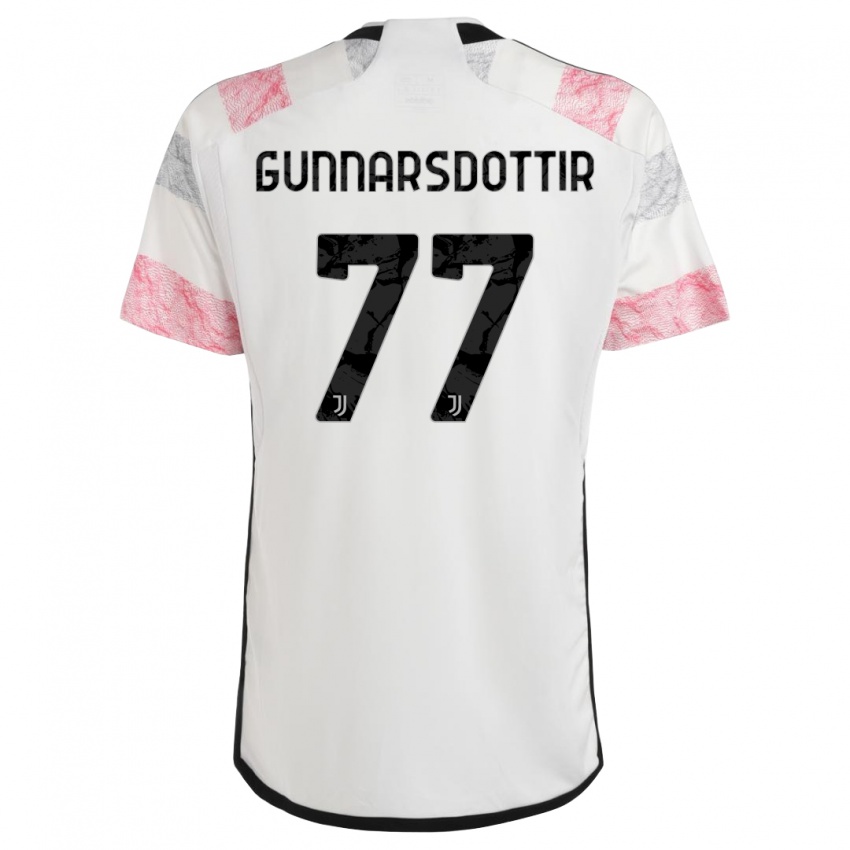 Dzieci Sara Bjork Gunnarsdottir #77 Biały Różowy Wyjazdowa Koszulka 2023/24 Koszulki Klubowe