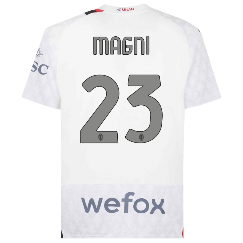 Dzieci Vittorio Magni #23 Biały Wyjazdowa Koszulka 2023/24 Koszulki Klubowe