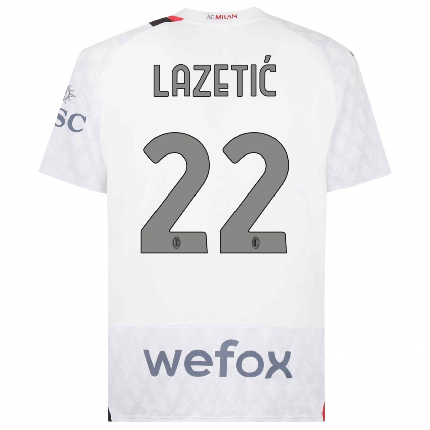Dzieci Marko Lazetic #22 Biały Wyjazdowa Koszulka 2023/24 Koszulki Klubowe