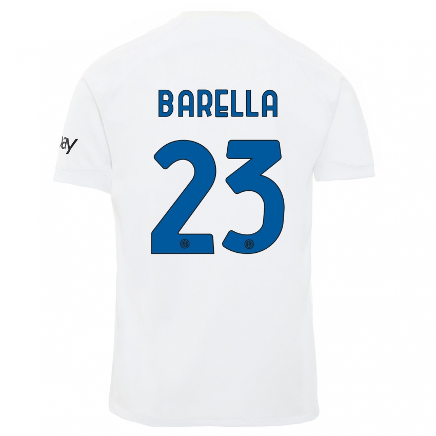 Dzieci Nicolo Barella #23 Biały Wyjazdowa Koszulka 2023/24 Koszulki Klubowe