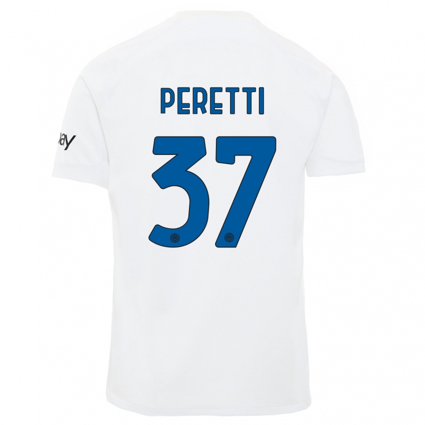 Dzieci Lorenzo Peretti #37 Biały Wyjazdowa Koszulka 2023/24 Koszulki Klubowe