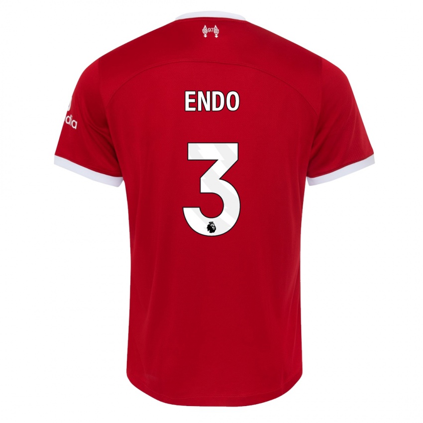 Męski Wataru Endo #3 Czerwony Domowa Koszulka 2023/24 Koszulki Klubowe