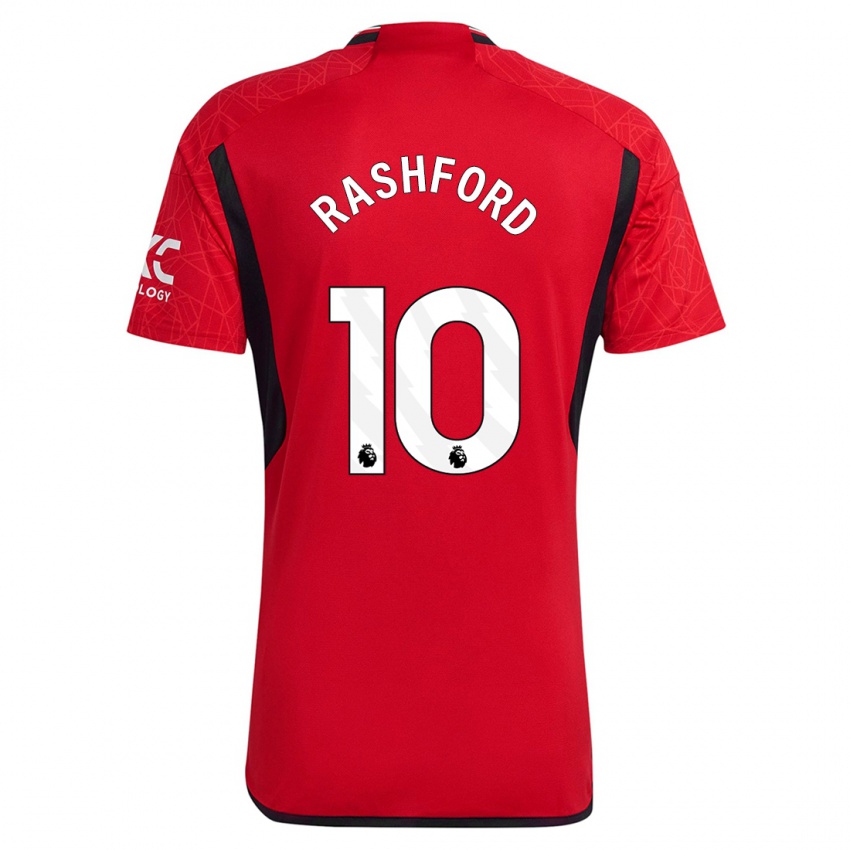Męski Marcus Rashford #10 Czerwony Domowa Koszulka 2023/24 Koszulki Klubowe