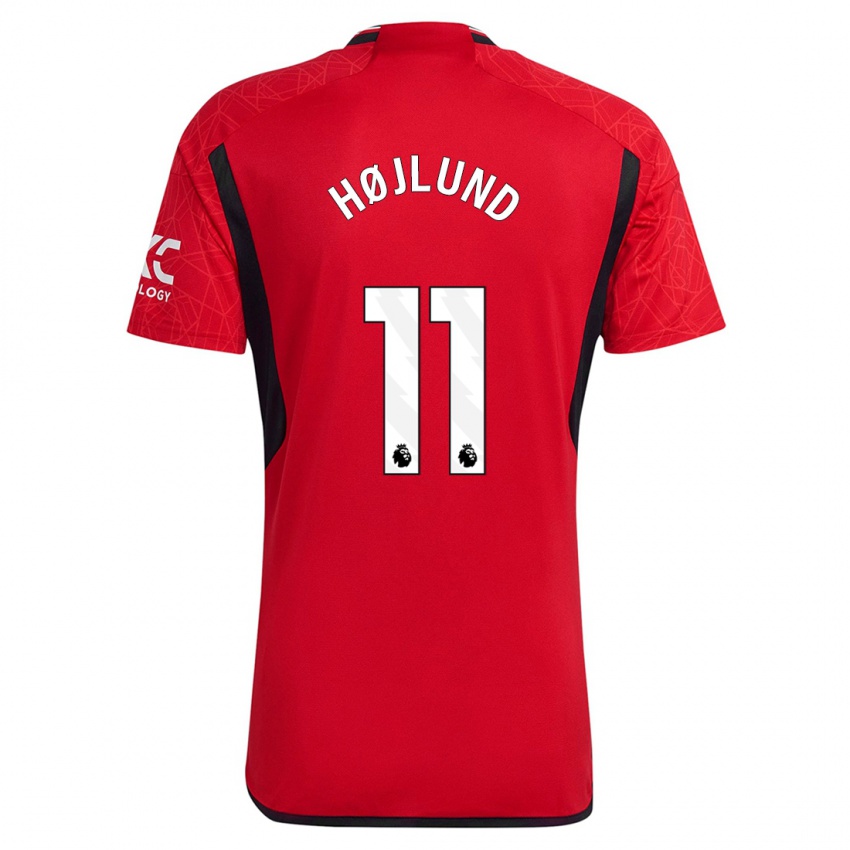 Męski Rasmus Højlund #11 Czerwony Domowa Koszulka 2023/24 Koszulki Klubowe