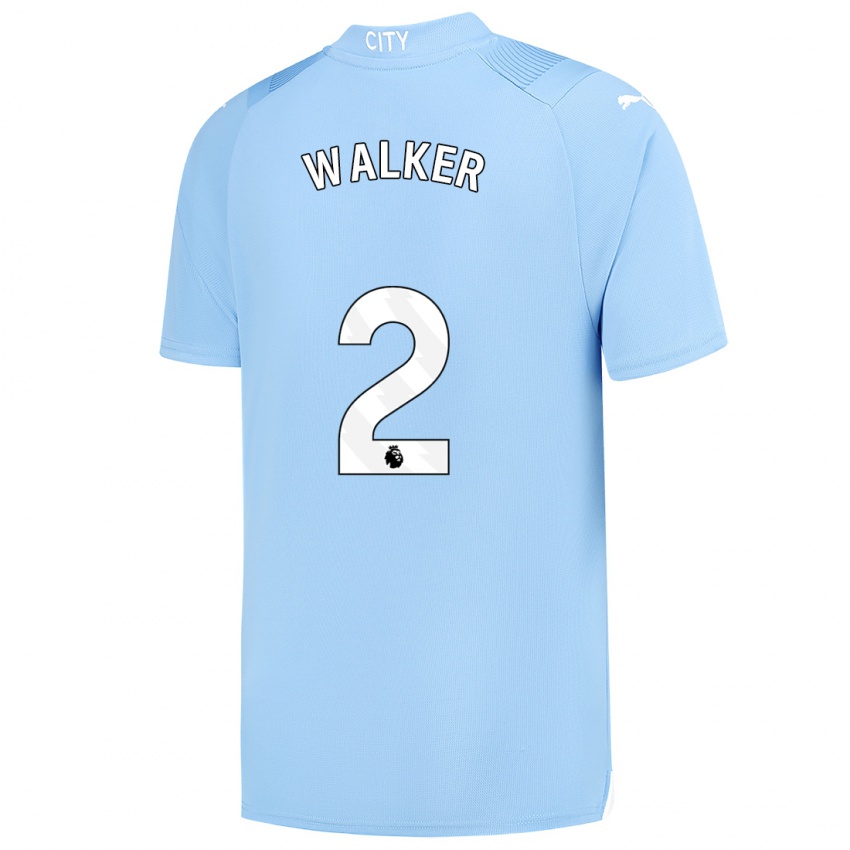Męski Kyle Walker #2 Jasny Niebieski Domowa Koszulka 2023/24 Koszulki Klubowe