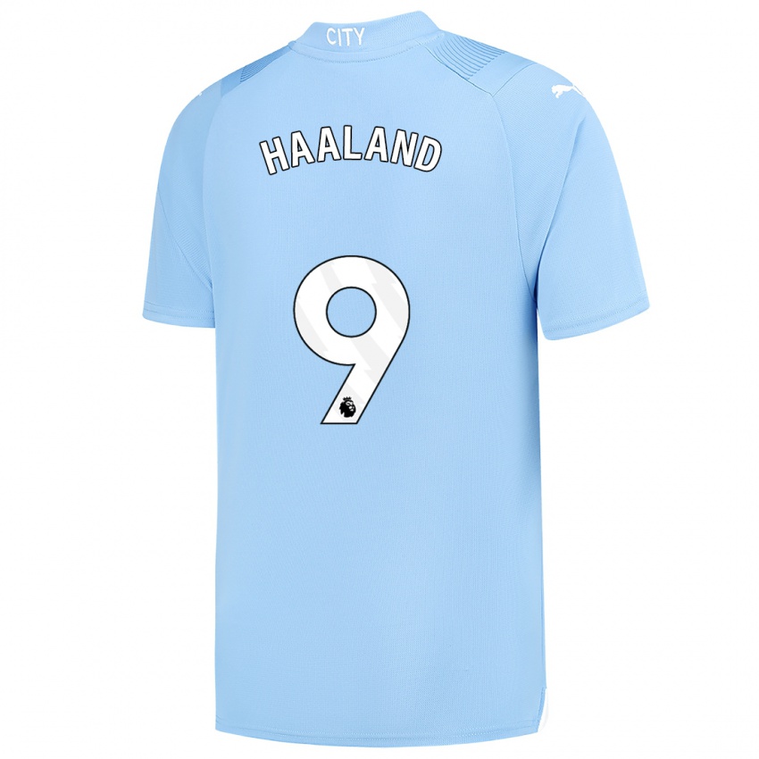 Męski Erling Haaland #9 Jasny Niebieski Domowa Koszulka 2023/24 Koszulki Klubowe