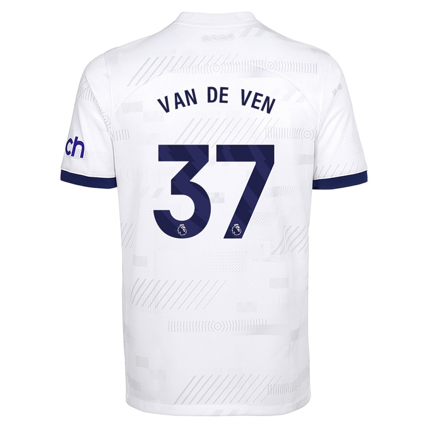 Męski Micky Van De Ven #37 Biały Domowa Koszulka 2023/24 Koszulki Klubowe