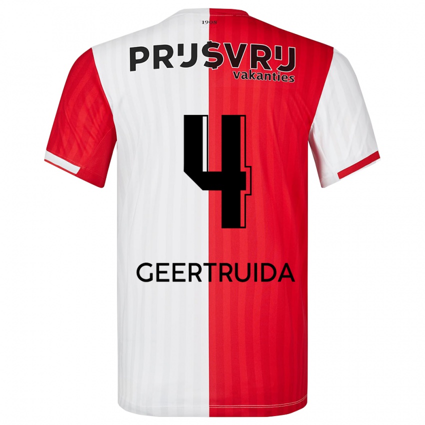 Męski Lutsharel Geertruida #4 Czerwony Biały Domowa Koszulka 2023/24 Koszulki Klubowe