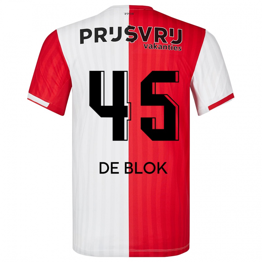 Męski Lars De Blok #45 Czerwony Biały Domowa Koszulka 2023/24 Koszulki Klubowe