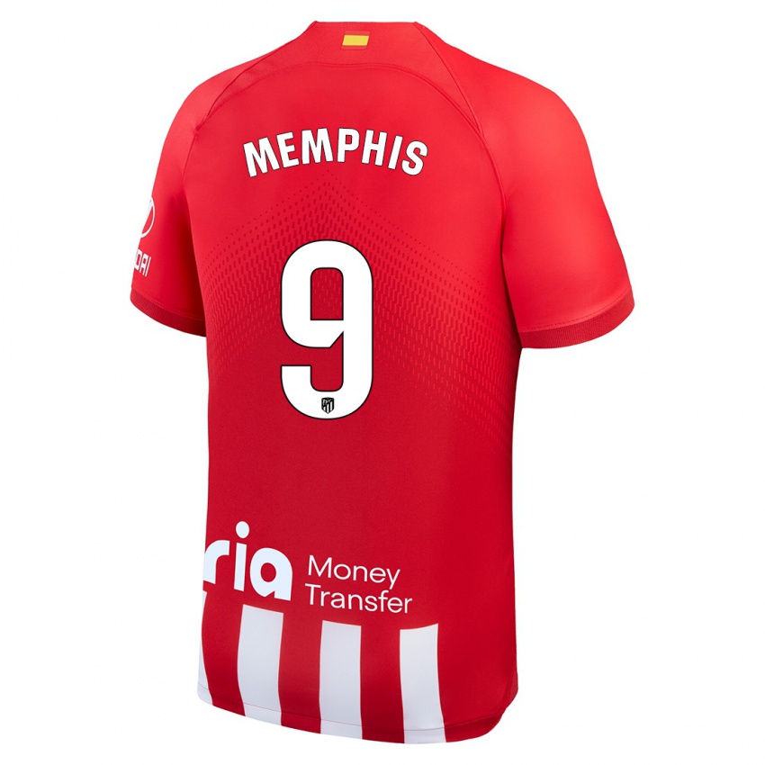 Męski Memphis Depay #9 Czerwony Biały Domowa Koszulka 2023/24 Koszulki Klubowe