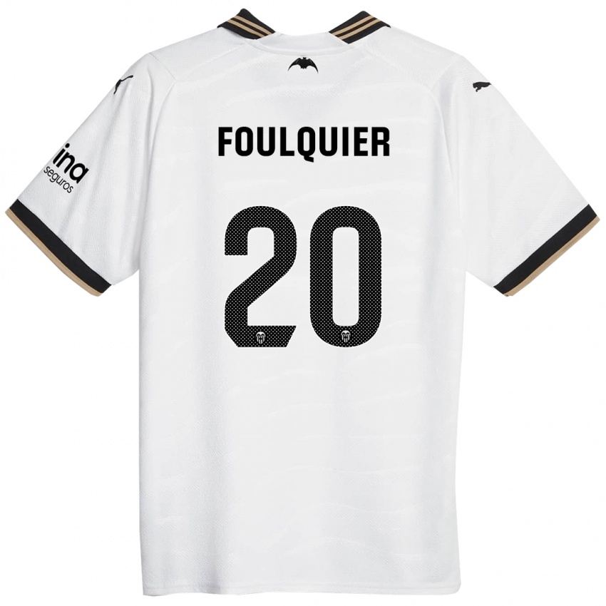 Męski Dimitri Foulquier #20 Biały Domowa Koszulka 2023/24 Koszulki Klubowe