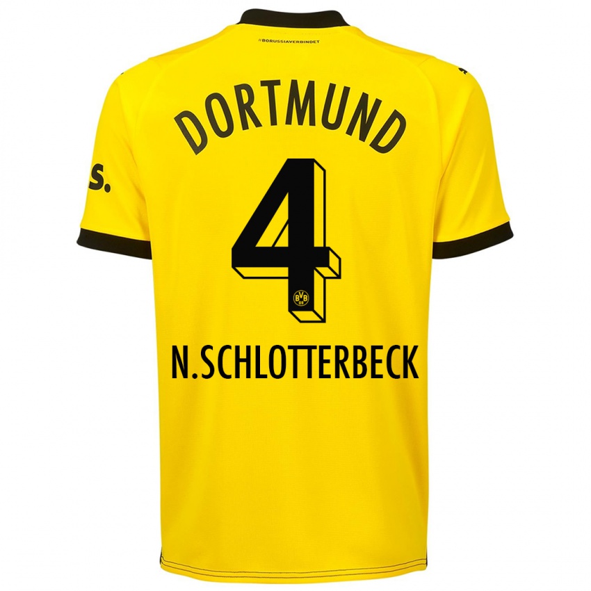 Męski Nico Schlotterbeck #4 Żółty Domowa Koszulka 2023/24 Koszulki Klubowe