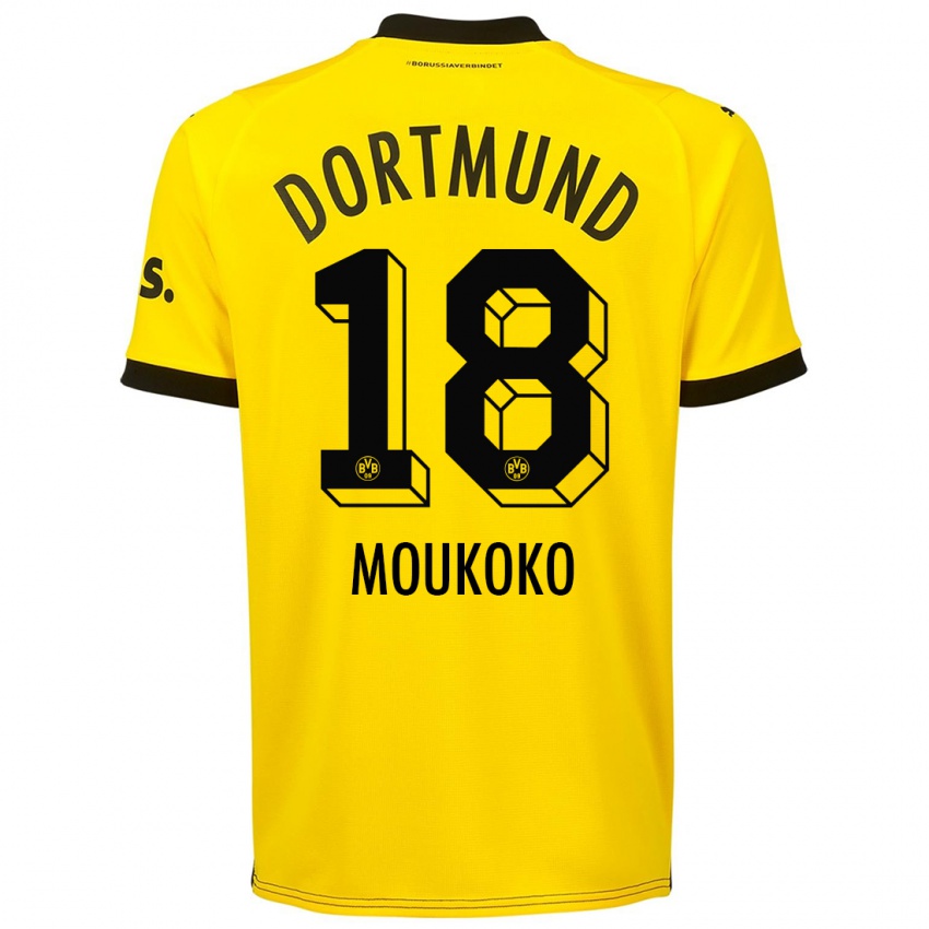 Męski Youssoufa Moukoko #18 Żółty Domowa Koszulka 2023/24 Koszulki Klubowe