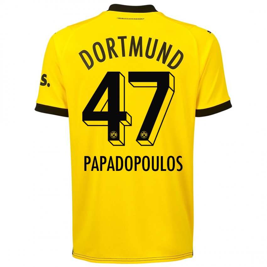 Męski Antonios Papadopoulos #47 Żółty Domowa Koszulka 2023/24 Koszulki Klubowe