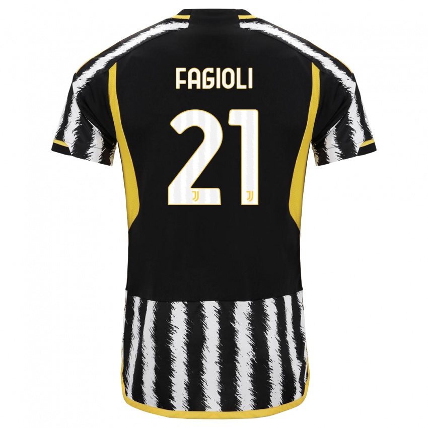 Męski Nicolo Fagioli #21 Czarny Biały Domowa Koszulka 2023/24 Koszulki Klubowe