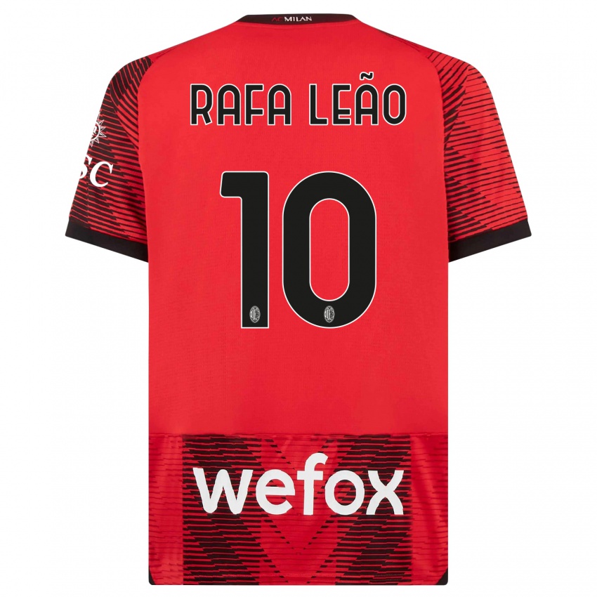 Męski Rafael Leao #10 Czerwony Czarny Domowa Koszulka 2023/24 Koszulki Klubowe