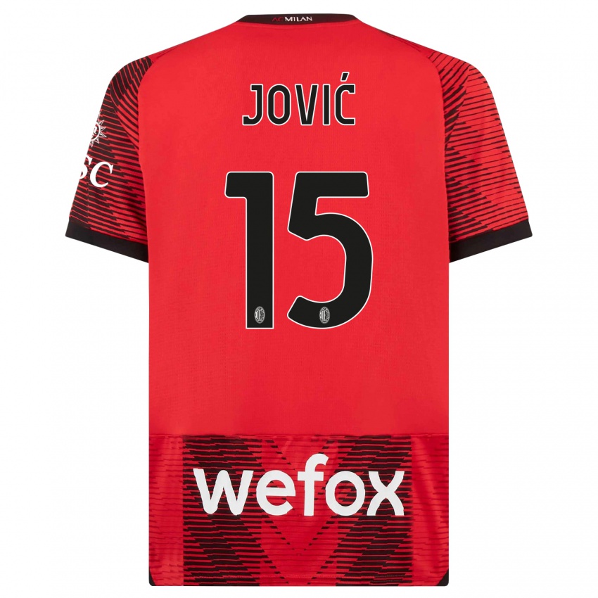 Męski Luka Jovic #15 Czerwony Czarny Domowa Koszulka 2023/24 Koszulki Klubowe