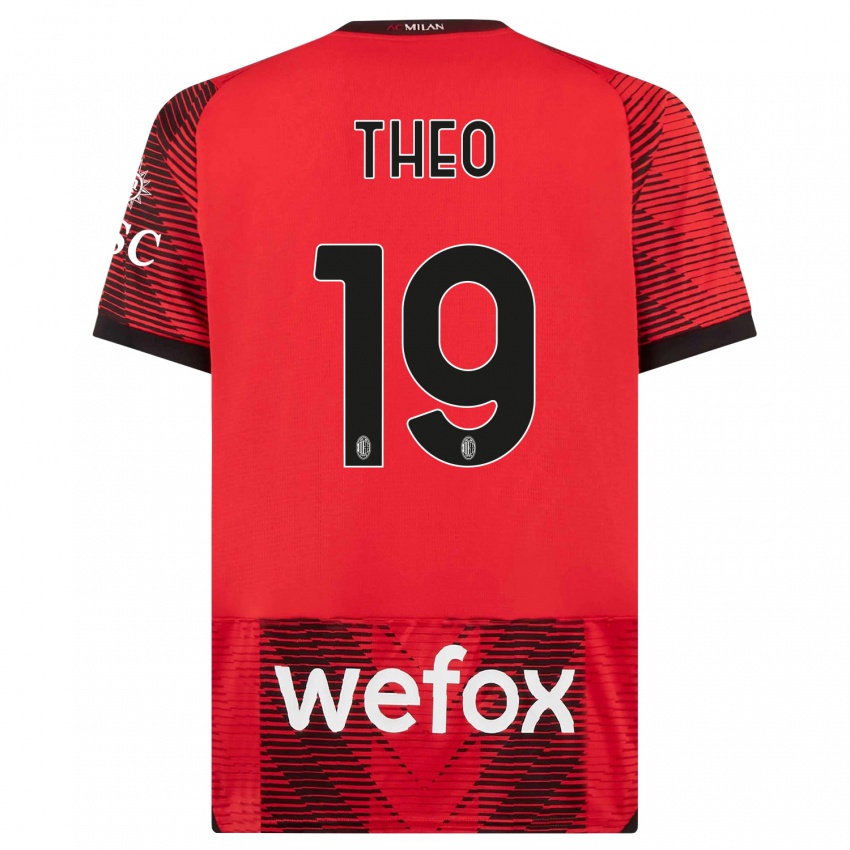 Męski Theo Hernandez #19 Czerwony Czarny Domowa Koszulka 2023/24 Koszulki Klubowe