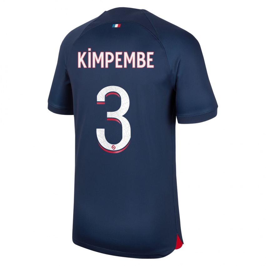 Męski Presnel Kimpembe #3 Niebieski Czerwony Domowa Koszulka 2023/24 Koszulki Klubowe