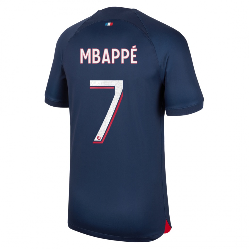 Męski Kylian Mbappe #7 Niebieski Czerwony Domowa Koszulka 2023/24 Koszulki Klubowe