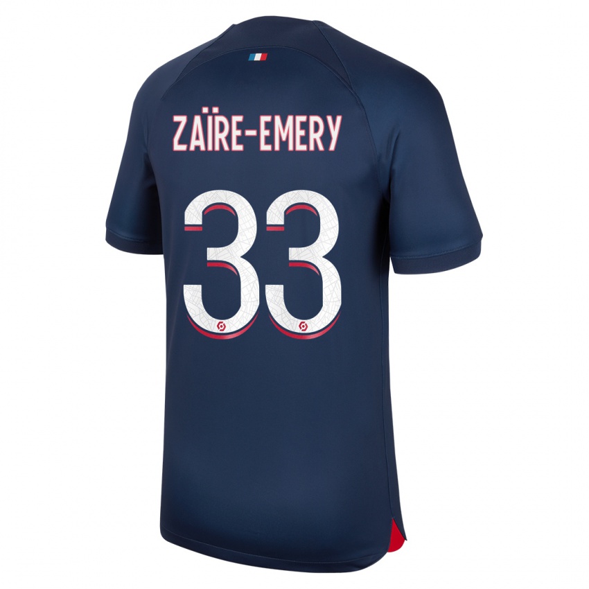 Męski Warren Zaire Emery #33 Niebieski Czerwony Domowa Koszulka 2023/24 Koszulki Klubowe