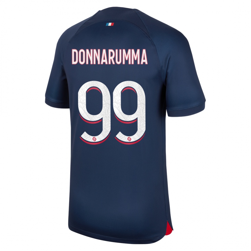 Męski Gianluigi Donnarumma #99 Niebieski Czerwony Domowa Koszulka 2023/24 Koszulki Klubowe