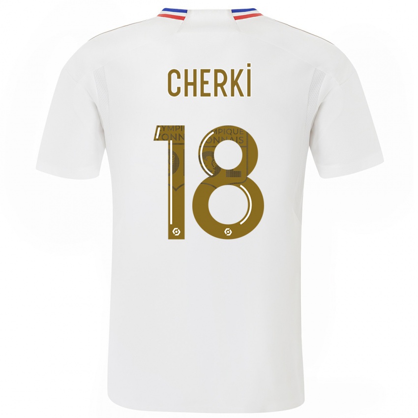 Męski Rayan Cherki #18 Biały Domowa Koszulka 2023/24 Koszulki Klubowe