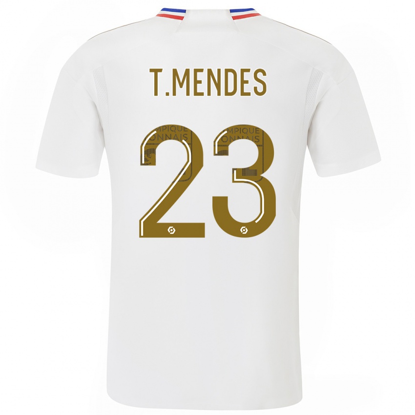 Męski Thiago Mendes #23 Biały Domowa Koszulka 2023/24 Koszulki Klubowe