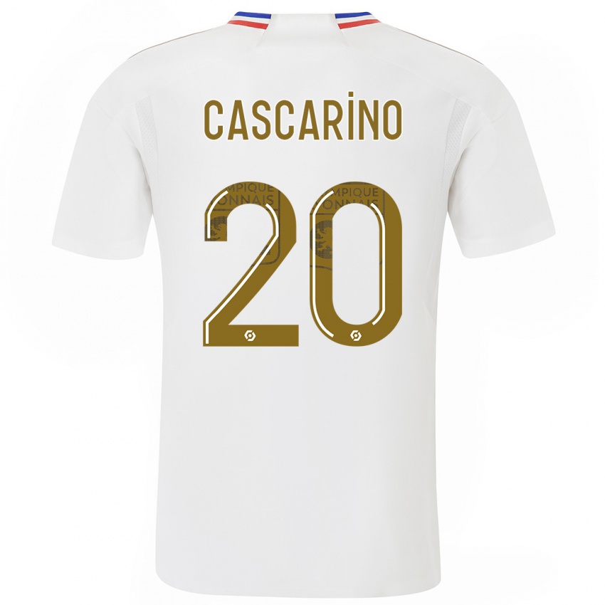 Męski Delphine Cascarino #20 Biały Domowa Koszulka 2023/24 Koszulki Klubowe