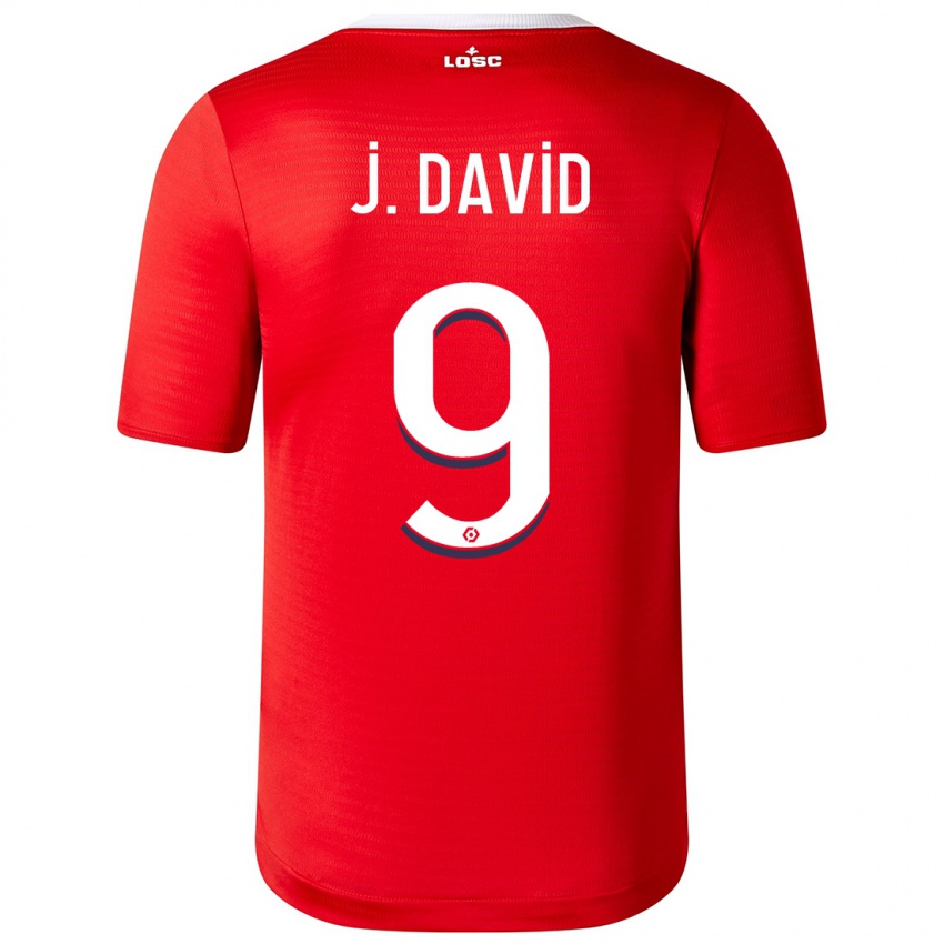 Męski Jonathan David #9 Czerwony Domowa Koszulka 2023/24 Koszulki Klubowe