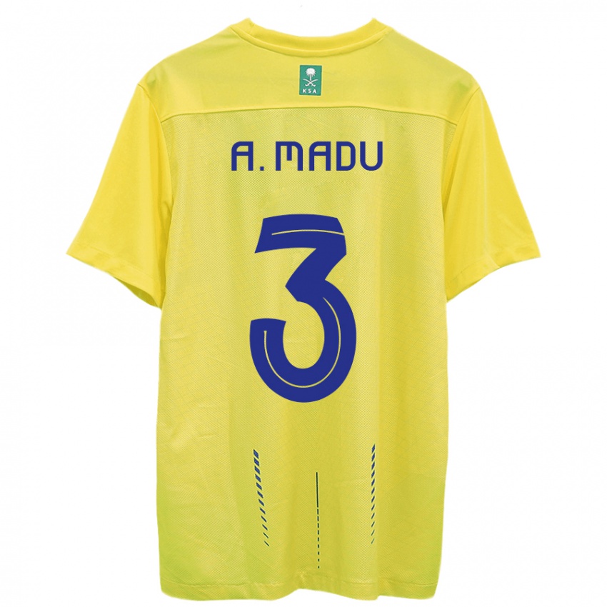 Męski Abdullah Madu #3 Żółty Domowa Koszulka 2023/24 Koszulki Klubowe