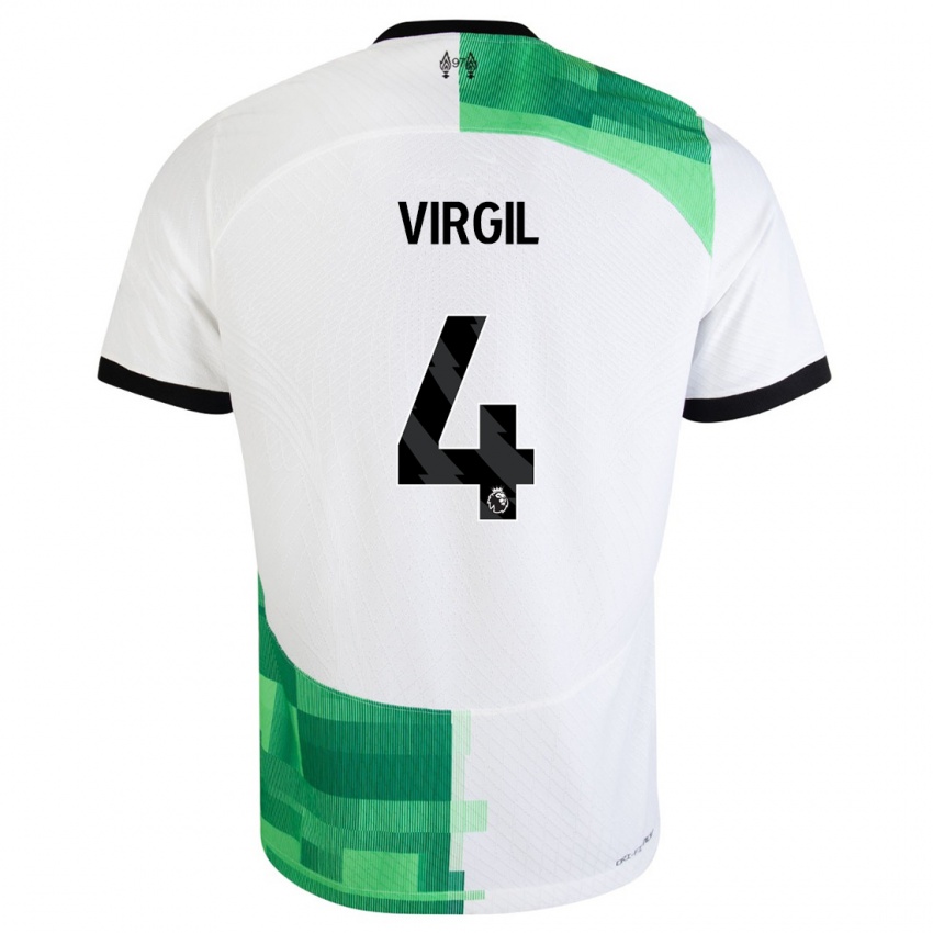 Męski Virgil Van Dijk #4 Biały Zielony Wyjazdowa Koszulka 2023/24 Koszulki Klubowe