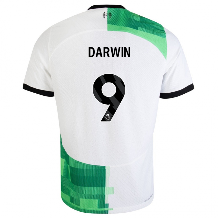 Męski Darwin Nunez #9 Biały Zielony Wyjazdowa Koszulka 2023/24 Koszulki Klubowe